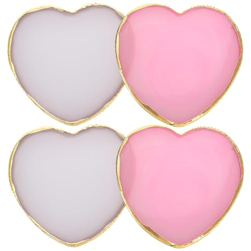 Tbestmax 4-Pack Heart Pink & White Nail Art Mixing Palettes Resin Makeup Plates