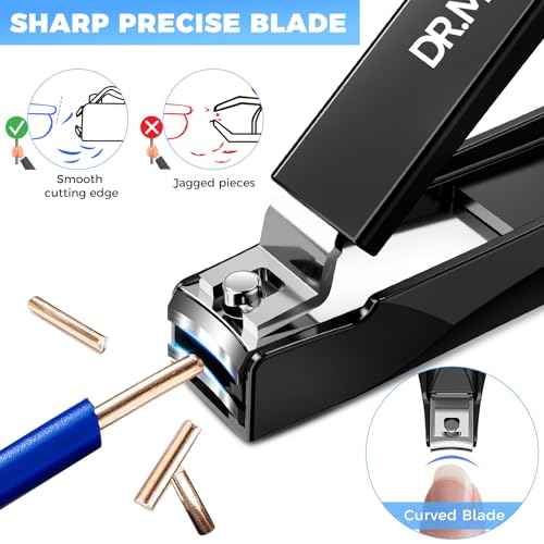 DRMODE Nail Clippers for Men with Catcher, Anti Splash Self-Collecting Finger Nail Clippers Adult with Ergonomics Long Handle, Heavy Duty Mess Free Toenail Clippers Nail Cutter Unique Gifts for Women