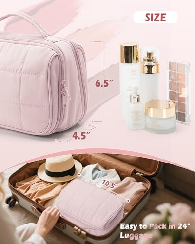 Marscamd Travel Makeup Bag - Waterproof Pink Organizer for Cosmetics