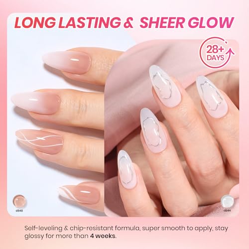 Beetles 6-Color Jelly Gel Nail Polish Set - Sheer Milky White & Nude Pink