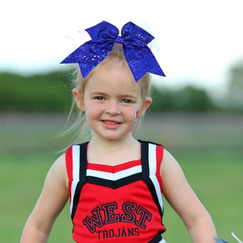 1 Pcs 8" Large Sequin Cheer Bows Clips, Cheerleading Glitter Hair Bow with Alligator Clips Hair Accessories for Cheerleaders Football Competition Sports (Blue)