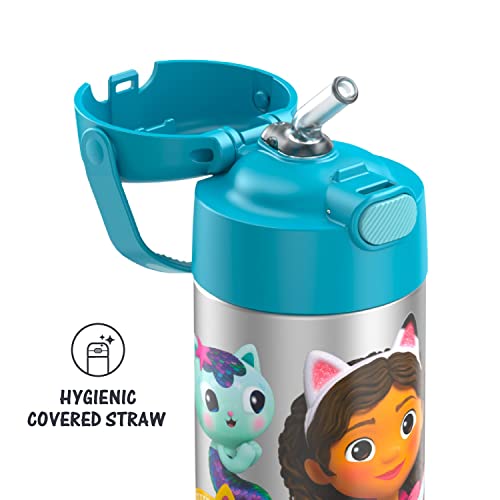 THERMOS FUNTAINER Water Bottle with Straw - 12 Ounce, Gabby’s Dollhouse - Kids Stainless Steel Vacuum Insulated Water Bottle with Lid