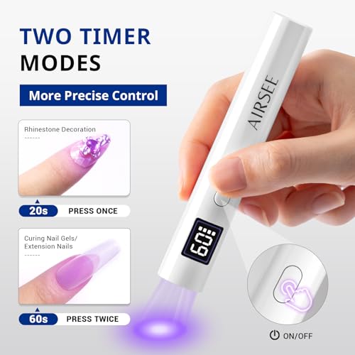 AIRSEE Mini UV Nail Lamp Cordless LED - 20/60s Timer