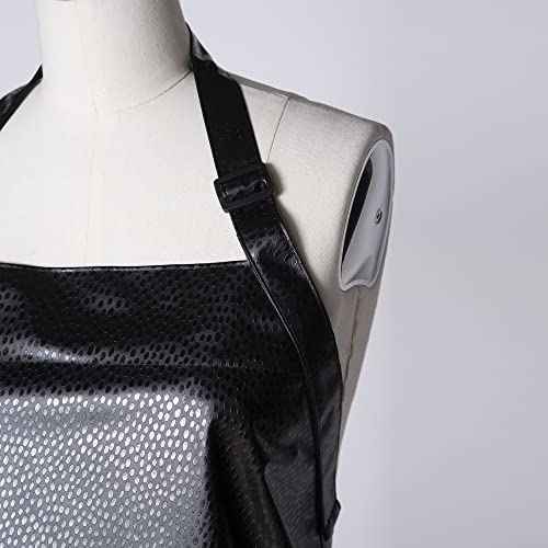 Fromm Apparel Studio Hair Stylist Apron in Black Embossed Pattern for Hair Salons, Barbers, Cosmetology Supplies - Waterproof, Chemical and Bleach Proof, Adjustable, Knee-Length Coverage, 25" x 34"