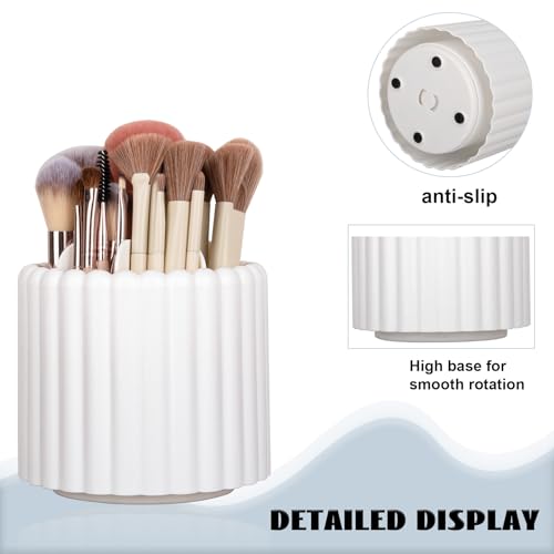 Rotating Makeup Brush Holder Organizer 7 Slots White