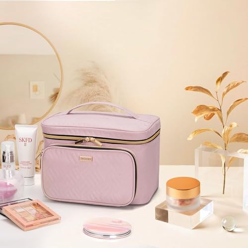 Travel Makeup Bag with Jewelry Organizer - Pink, Single-Layer, Waterproof Cosmetic Case for Brushes & Accessories