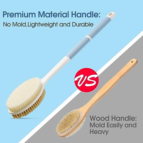 Dual-Sided Back Scrubber Shower Brush with Long Handle & Anti-Slip Grip