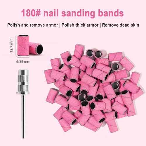 Nail Drill Bits 100 Pcs Sanding Bands for Nail Drill, Nail Tips for Drill Bits Nail Tech, Mix 80#120#180#240# Fine Grit File Sanding Bands for Acrylic Gel Manicures and Pedicure