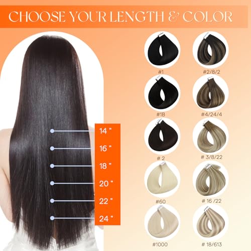 Full Shine 14-Inch Tape-In Hair Extensions - Black Remy Hair, 20 Pcs