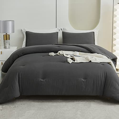 Litanika Grey Comforter Set Twin/Twin XL Size, 2 Pieces Lightweight Plain Bedding Comforter Set, All Season Fluffy Bed Set (66x90In Comforter & 1 Pillowcase)