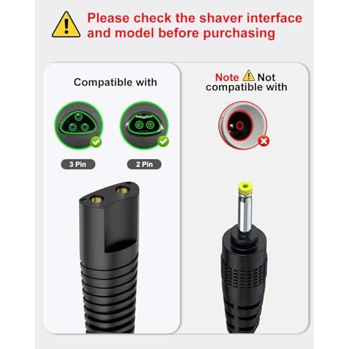 12V Charger Cable Compatible with Braun Shaver Series S3 S5 S6 S7 S8 S9, Beard Trimmer and Epilator Silk-?pil 9 7 5 Wet & Dry Electric Razor Charging Cord for 3 5 6 7 8 9 Pro Pro+