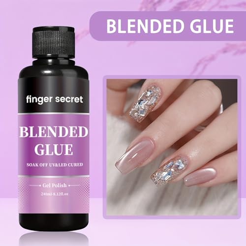 Nail Blending Glue,finger secret Blended Glue240ml,Gel Polish Glitter Powder Clear Mixer Glue,Color Sequins Mixing Glue,Multifunctional Nail Blend Glue for DIY Nail Art