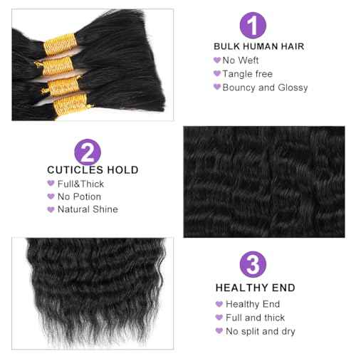 Super Wave Bulk Human Hair Wet and Wavy Human Braiding Hair Super French Braiding Hair For Bohe Braids No Weft 100g (1Pack-4PCS) 100% Virgin Human Hair For Boho Braids (Natural Black, 18 Inch)