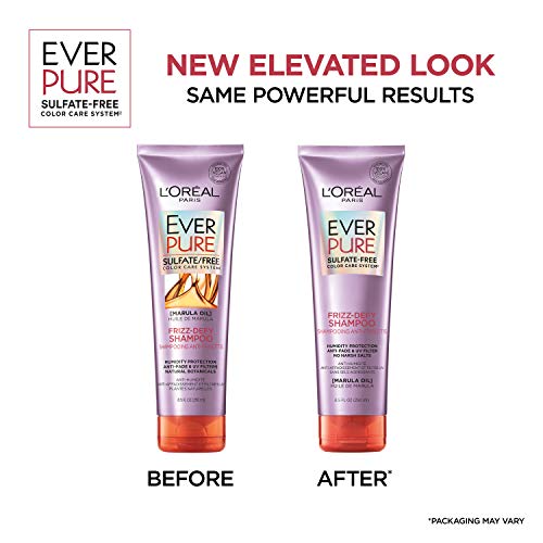 L¡¯Or?al Paris Hair Care EverPure Sulfate Free Frizz Defy Shampoo, with Marula Oil, 2 Count (8.5 Fl; Oz each) (Packaging May Vary)