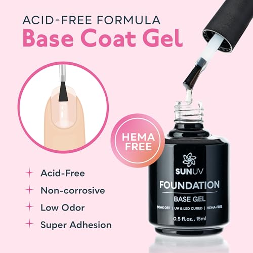 SUNUV UV Nail Lamp, 15ml Top and Base Coat Gel Polish Set Home and Salon Use SUNONE Pink
