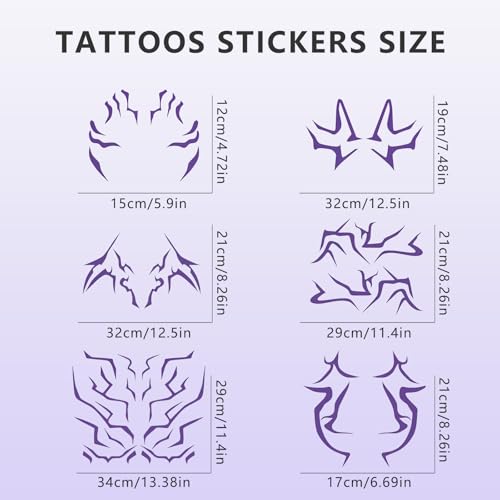 Movie Purple Temporary Tattoos Dance Cosplay Halloween Cosplay Tattoos Stickers Prop Accessories, Water Transfer(6 PCS)