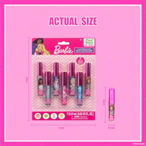 Barbie 7-Piece Plant-Based Lip Gloss Set for Girls