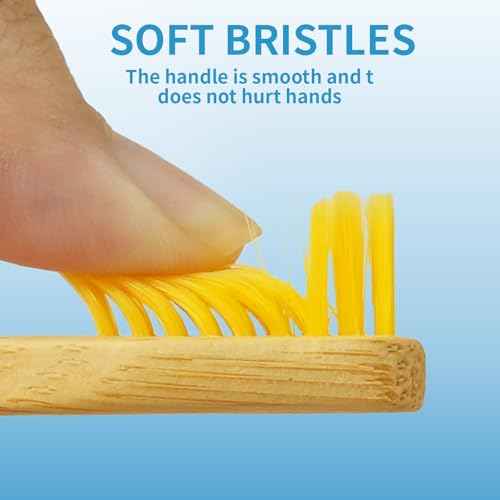 GENKENT 8 Counts Kids Bamboo Toothbrushes BPA Free Soft Bristles Travel Tooth Brush Natural Charcoal Toothbrush