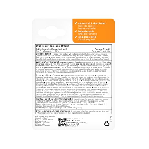 thinkbaby Sunscreen Stick, White/Orange, 0.64 Ounce (2 pack)