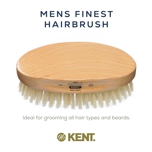 Kent MG3 Finest Men's Hair & Beard Brush for Skin Care - 100% Natural White Boar Bristle for Mens Grooming, Scalp Brush, 360 Wave, Beard and Mustache Straightener For Men's Hair Care