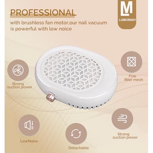 Professional Nail Dust Collector - 4500 RPM Strong Suction, Quiet Adjustable Brushless Turbo Fan, 360¡Æ Dust Collection for Acrylic/Gel Nails, Salon & Home Use (Oatmeal)