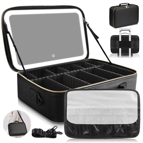 15x11 Large Makeup Bag with LED Mirror & Detachable Dividers