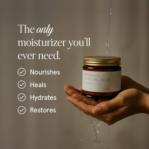 KUSHI Grass-Fed Whipped Tallow Cream Moisturizer for Face & Body ? Organic Lavender ? Vitamins A, D, E, K ? Paraben & Sulfate Free, All-Natural Skin Care ? 1.3oz