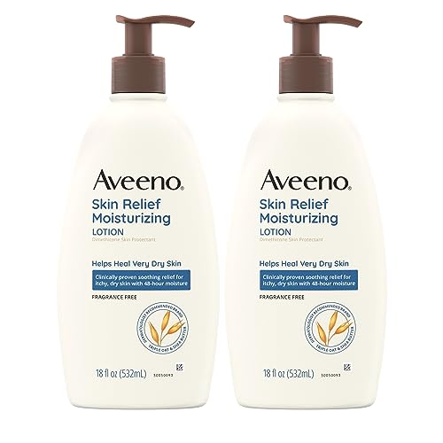 Aveeno Triple Oat Dry Skin Relief Moisturizing Lotion, Fragrance-Free, Skin Protectant, Twin Pack, 2 x 18 fl. oz