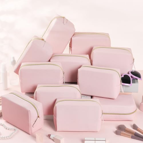 Kigeli 20 Pcs Small Makeup Bag Bulk PU Leather Cosmetic Bags with Zipper Preppy Makeup Pouch Toiletry Bag for Women Wedding Bachelorette Party Gift Travel Storage Organizer(Light Pink)