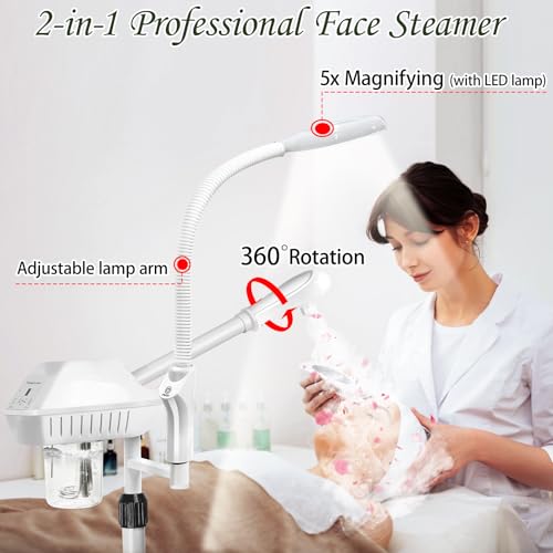 Professional Facial Steamer with 5X Magnifying Lamp & Ozone