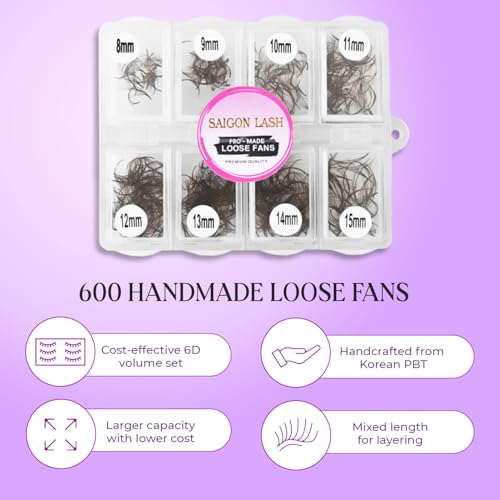 600 6D Premade Lash Fans Dark Brown 8-15mm Mix