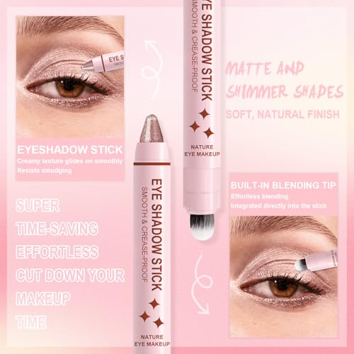 GADMLURY 8-Piece Pink Eyeshadow Stick Set with Blender Brush
