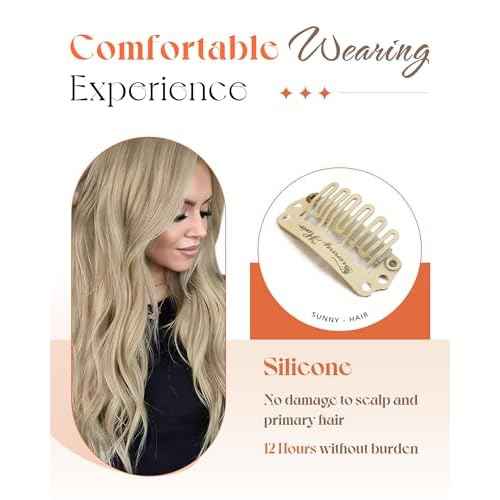 Sunny Hair Clip in Hair Extensions Straight Human Hair Clip in Extensions Remy Clip in Hair Extensions Real Human Hair Extensions Clip ins Golden Blonde Highlights Light Blonde 18inch
