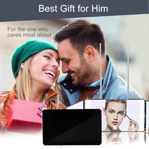 JANMPASK LED 3 Way Mirror for Self Cutting Mirror Vanity Barber Supplies Accessories 360 Makeup with Light Trifold to See Back of Head