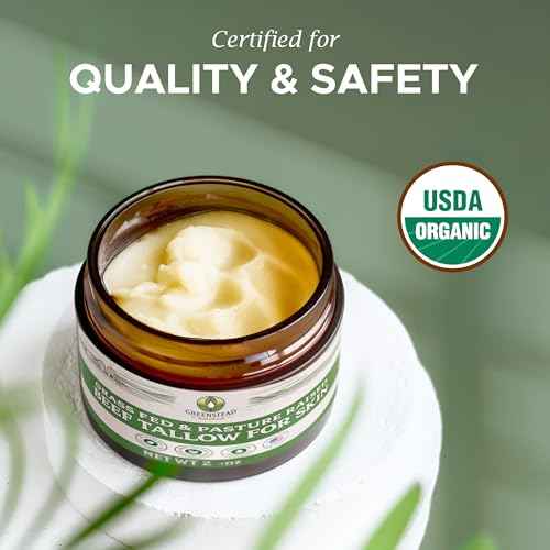 Greenstead Naturals Organic Beef Tallow for Skin – USDA-certified Whipped Tallow Balm for Skin Face and Body with Jojoba Oil and Cocoa Butter – Unscented and Herb-Infused – 2 oz.