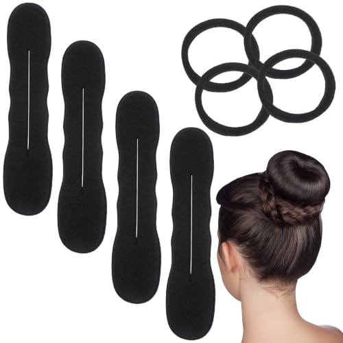 Black Hair Bun Maker Set with Non-Slip Foam Curler & Ties - Reusable Styling Accessories