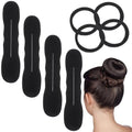 Black Hair Bun Maker Set with Non-Slip Foam Curler & Ties - Reusable Styling Accessories