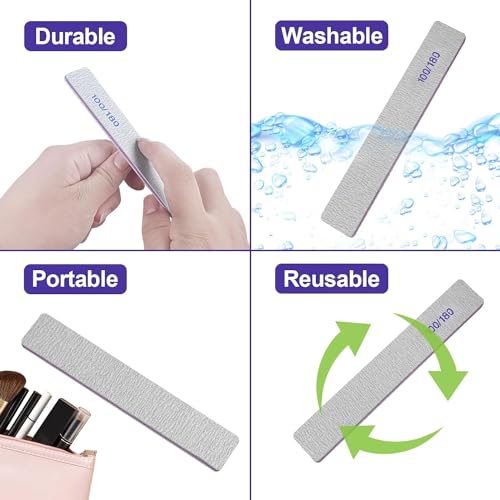12 Pcs Nail Files Set - 100/180 Grit Double-Sided Emery Boards Square