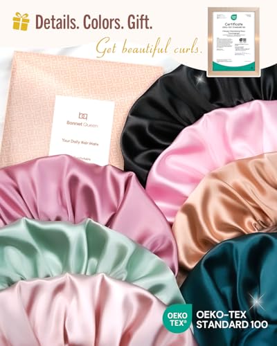 BONNET QUEEN Satin-Lined Sleep Bonnet with Tie Band - Medium Black