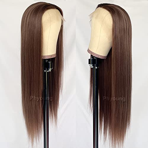 Brown Color Lace Front Wigs Long Straight Hair Synthetic Lace Front Wigs for Fashion Women Heat Resistant Hair