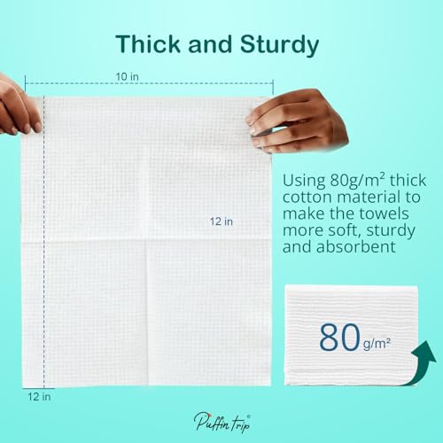 Disposable Face Towels Cotton Fiber 10¡¯¡¯ x 12¡¯¡¯ Ultra Soft Skin Friendly Super Absorbent Towelettes Facial Tissue Face Wipes for Effective Cleansing, Makeup Remover, 50 Count 1 Pack