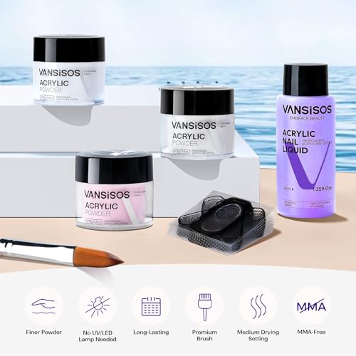 VANSISOS Acrylic Nail Kit for Beginners - Powder & Liquid Set with Brushes