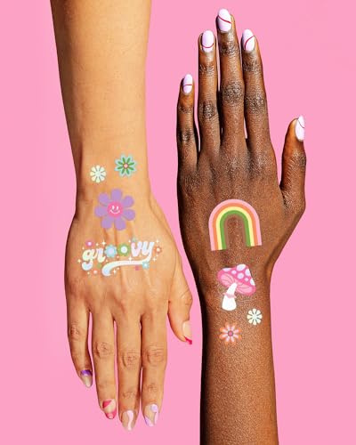 Rainbow Groovy Temporary Tattoos - 52 Designs Party Favors