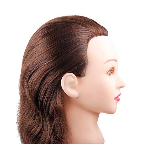 Mannequin Head with 100% Human Hair Hairdresser Training Head Manikin Cosmetology Doll Head Salon Training Practice Head with Blonde Human Hair Styling Dye Cutting with Clamp Stand.