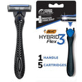 BIC Flex 3 Hybrid Disposable Razors for Men, Long-lasting 3-Blade Razors With Slim Head for Precision Shaving, 1 Handle and 5 Cartridges, 6 Piece Shaving Kit