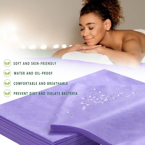 Purple Disposable Bed Sheets 100 Pcs 31x71 Inch Spa Massage Table Cover Breathable