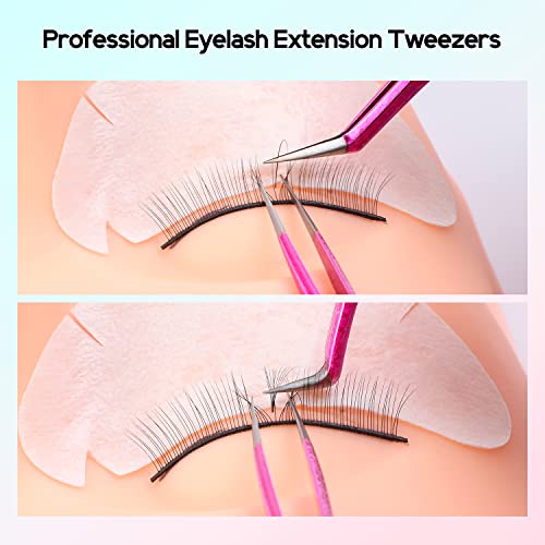 VAVALASH Lash Tweezers For Eyelash Extensions Pink Ice Crack Boot Tweezers For Making Volume And Classic Fans 1 PCS Professional Individual Lashes Tweezer (Pink, V01）