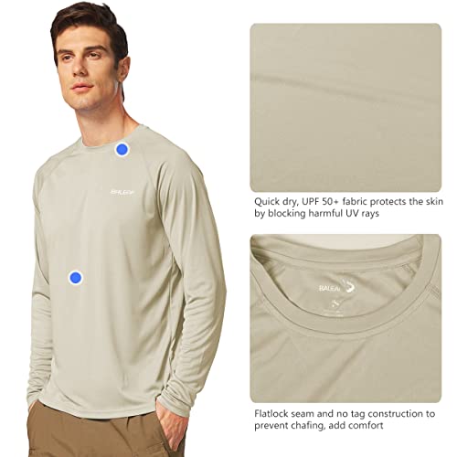 BALEAF Men's Sun Protection Shirts UV SPF T-Shirts UPF 50+ Long Sleeve Rash Guard Fishing Running Quick Dry Oatmeal Size S