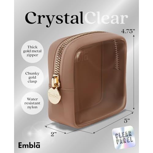 Embla Clear Cosmetic Bag Makeup Case, Clear Zipper Make Up Pouch and Toiletry Travel Tote, Cute Skincare Pouches for Women Girls, Preppy Purse Cosmetic Organizer, Mini Makeup Bags, Mocha Mousse