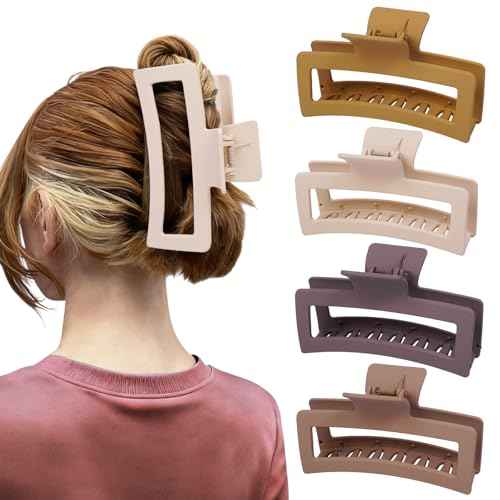 5 Inche Extra Large Claw Clips for Thick Hair and Long Hair,4-Pack Oversized Matte Big Hair Clips for Women, XL Jumbo Strong Hold Non-Slip Jaw Clips,Neutral Brown Color